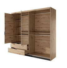 Load image into Gallery viewer, Tally Hinged Door Wardrobe 220cm Arte-N TALLY-A-ANTH W220cm x H211cm x D60cm Colour: Oak Artisan Anthracite Four Hinged Doors [Two Mirrored] Four Shelves Two Hanging Rails Two Drawers ABS Edging Optional LED Lighting Black Metal Hles Matching Furniture Available Made from 16mm high-quality laminated board Assembly Required Weight: 191kg Estimated Direct Home Delivery Time: 3 - 5 Weeks