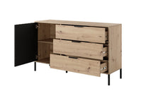 Load image into Gallery viewer, Tally Chest Of Drawers 138cm Arte-N TALLY-B-ANTH W138cm x H82cm x D40cm Colour: Oak Artisan Anthracite One Hinged Door One Shelf Three Drawers Black Metal Hles Black Metal Legs Matching Furniture Available Made from 16mm high-quality laminated board Assembly Required Weight: 44kg Estimated Direct Home Delivery Time: 3 - 5 Weeks