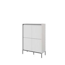 Load image into Gallery viewer, Trend TR-03 Highboard Cabinet 98cm Arte-N TREND TR-03-BM 
Dimensions: W98cm x H140cm x D40cm
Four Hinged Doors
Push-To-Open System
Six Shelves

Black Metal Legs
Rippled Front
Weight: 56kg
Matching Furniture Available 
Made from 16mm high-quality laminated board
Assembly Required
See &quot;Shipping&quot; Tab above for delivery times 
