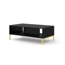 Load image into Gallery viewer, Wave Coffee Table 90cm Arte-N WAVE-CT-WM 
Dimensions: W90cm x H43cm x D60cm
Colour:

White
Black

Gold Metal Legs
Matching Furniture Available 
MDF Fronts
Made from 16mm high-quality laminated board
Assembly Required
Weight: 20kg
See &quot;Shipping&quot; Tab above for delivery times
