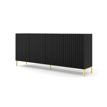 Load image into Gallery viewer, Wave Large Sideboard Cabinet 200cm Arte-N WAVE-C200-4D-WM 
Dimensions: W200cm x H87cm x D42cm
Colour:

White
Black

Four Hinged Doors
Four Shelves
Push-To-Open System
Gold Metal Legs
Matching Furniture Available
MDF Fronts
Made from 16mm high-quality laminated board
Assembly Required
Weight: 49kg
See &quot;Shipping&quot; Tab above for delivery times
