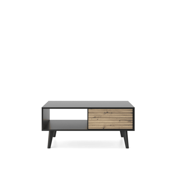 Willow Coffee Table 104cm Arte-N WILLOW-L104-OAB 
Dimensions: W104cm x H46cm x D68cm
Colour: Oak Artisan & Black
Two Drawers

Push-To-Open System
Open Compartment
ABS Edging
Black Wooden Legs
Weight: 29kg
Matching Furniture Available
Made from 16mm high-quality laminated board
Assembly Required
Weight: 29kg
See 
