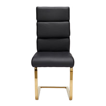 Load image into Gallery viewer, Antibes Dining Chair Black (Pack of 2) LPD ANTIBESBLA 5036464058689 Faux Leather Colour: Black Dimensions: 950mm x 430mm x 640mm Giving your living or dining area a truly luxurious feel, the new Antibes Dining Chairs will leave your home feeling more opulent and at a sensible price. Sleek black faux leather encompasses the triple cushioned back rest and padded seat. Finished with polished gold cantilever legs, these stunning chairs appear to defy gravity with their one-sided supports. Designed with such per