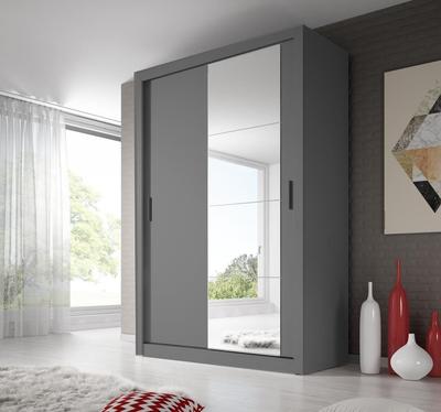 Arti AR-04 Sliding Door Wardrobe 150cm Arte-N ARTI AR-04-B Finely crafted from premium quality laminated board, the AR-04 comes in four different colours – the achromatic black, timeless oak Shetl, universal white sophisticated grey. The wardrobe has balanced dimensions for fitting in large rooms as well as studio apartments. Storage options include two hanging rails, a pair of compartments three shelves whose arrangement can be personalized. : W150cm x H215cm x D60cm Two Sliding Doors Mirror Two Hanging Ra
