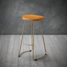 Load image into Gallery viewer, Bailey-Pine-Wood-Seat-Gold-Effect-Leg-Bar-Stool-2.jpg