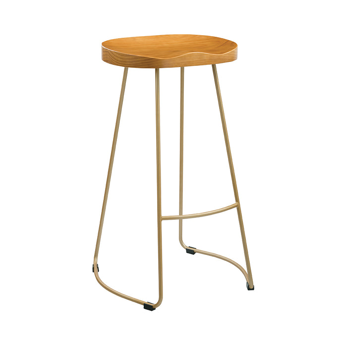 Bailey Pine Wood Seat Gold Effect Leg Bar Stool LPD BAILEYGOLD 5036464063836 Metal Colour: Gold Dimensions: 760mm x 475mm x 455mm These bar stools are perfect for anyone wanting to inject a little industrial chic to their kitchen area. Solid pine seat with metal leg in a choice of black or gold paint finish.