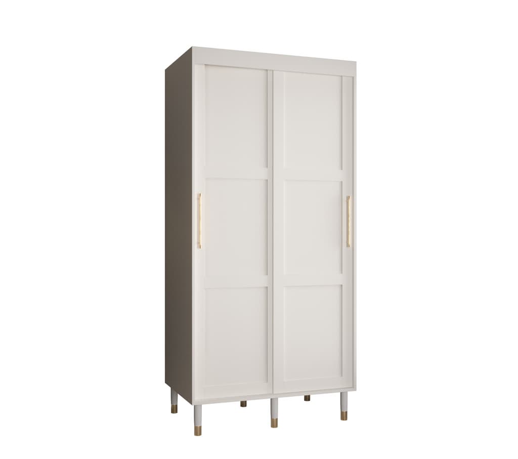 Tromso I Sliding Door Wardrobe 100cm Arte-N CALIPSO RAM 1 100 B 
Dimensions: W100cm x H208cm x D62cm
Colour:

White
Black

Two Sliding Doors
Two Hanging Rails
Five Shelves
Optional Drawers [Purchased Separately]
Gold Plastic Handles
Wooden Legs
Edges PVC Finished
MDF Fronts
Made from 16mm high-quality laminated board
Assembly Required
Weight: 105kg
See 
