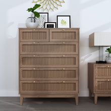 Load image into Gallery viewer, Bordeaux 6 Drawer Chest LPD BORD4+2 5036464073590 MDF Colour: Oak Dimensions: 1090mm x 850mm x 390mm Our new Bordeaux range will offer a modern yet boho vibe to your decor. Wooden framed pieces with on-trend rattan fronts, complete with gold fittings and handles to add that little extra luxe detail.