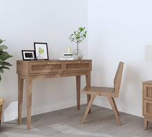 Load image into Gallery viewer, Bordeaux Dressing Table LPD BORDDESK 5036464073620 MDF Colour: Oak Dimensions: 848mm x 1102mm x 321mm Our new Bordeaux range will offer a modern yet boho vibe to your decor. Wooden framed pieces with on-trend rattan fronts, complete with gold fittings and handles to add that little extra luxe detail.