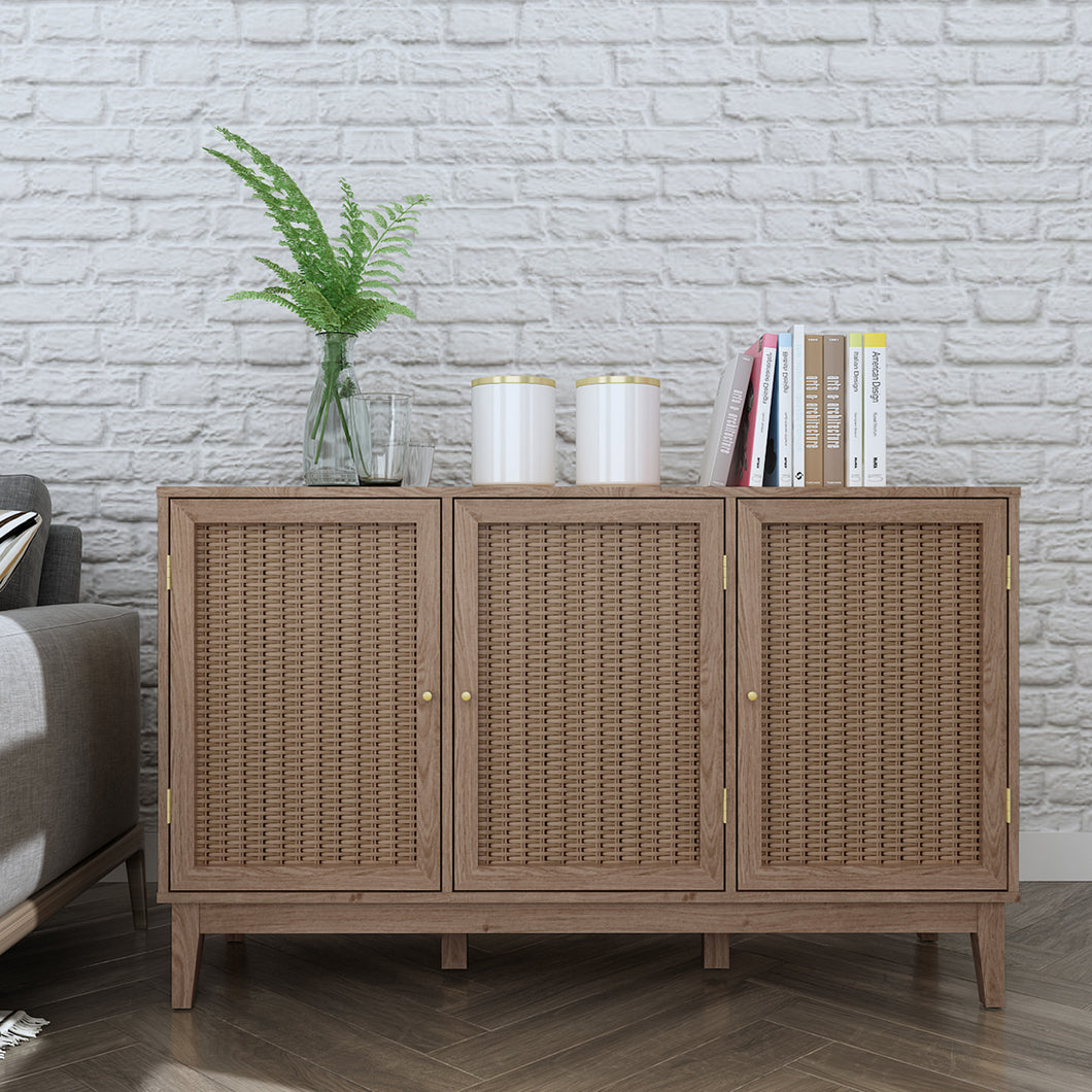 Bordeaux Large Sideboard LPD BORDSIDELGE 5036464073675 MDF Colour: Oak Dimensions: 782mm x 1282mm x 394mm Our new Bordeaux range will offer a modern yet boho vibe to your decor. Wooden framed pieces with on-trend rattan fronts, complete with gold fittings and handles to add that little extra luxe detail.