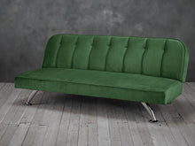 Load image into Gallery viewer, Brighton Sofa Bed Green LPD BRIGHTGREEN 5036464065489 Colour: Green Dimensions: 760mm x 1800mm x 850mm The Brighton sofa bed makes an everyday item a little bit more extra. Upholstered with a soft and cosy velvet this sofa bed will look super sophisticated in any home. Coming in a shimmering grey the Brighton has considered all the details too, even with detail on the legs which are chrome silver so it will enhance the materials look. The Brighton will be a relaxing and comfortable piece of furniture whilst