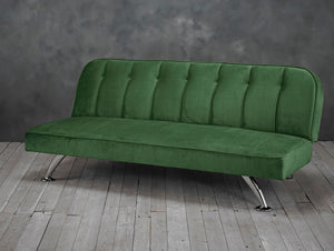 Brighton Sofa Bed Green LPD BRIGHTGREEN 5036464065489 Colour: Green Dimensions: 760mm x 1800mm x 850mm The Brighton sofa bed makes an everyday item a little bit more extra. Upholstered with a soft and cosy velvet this sofa bed will look super sophisticated in any home. Coming in a shimmering grey the Brighton has considered all the details too, even with detail on the legs which are chrome silver so it will enhance the materials look. The Brighton will be a relaxing and comfortable piece of furniture whilst