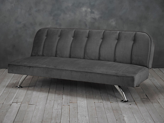Brighton Sofa Bed Grey LPD BRIGHTGREY 5036464065458 Colour: Grey Dimensions: 760mm x 1800mm x 850mm The Brighton sofa bed makes an everyday item a little bit more extra. Upholstered with a soft and cosy velvet this sofa bed will look super sophisticated in any home. Coming in a shimmering grey the Brighton has considered all the details too, even with detail on the legs which are chrome silver so it will enhance the materials look. The Brighton will be a relaxing and comfortable piece of furniture whilst al