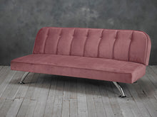 Load image into Gallery viewer, Brighton Sofa Bed Pink LPD BRIGHTPINK 5036464065465 Colour: Pink Dimensions: 760mm x 1800mm x 850mm The Brighton sofa bed makes an everyday item a little bit more extra. Upholstered with a soft and cosy velvet this sofa bed will look super sophisticated in any home. Coming in a shimmering grey the Brighton has considered all the details too, even with detail on the legs which are chrome silver so it will enhance the materials look. The Brighton will be a relaxing and comfortable piece of furniture whilst al