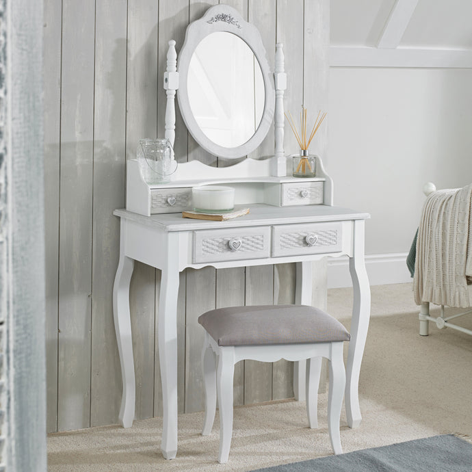 Brittany Dressing Table Base White-Grey LPD BRITTDRESS 5036464057361 MDF Colour: White Dimensions: 710mm x 750mm x 400mm