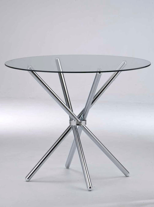 Casa Dining Table Glass Top LPD CASATABLE* 5036464028927 Metal,Glass Colour: Clear Dimensions: 745mm x 900mm x 900mm Bring funky to your kitchen dining set with the Casa Dining Table. Teamed with the Ibiza range of various coloured chairs from zesty lime green, to neutral stone or white, you can mix and match this table for a look with a difference. Comprised of a circular glass top resting on intricately mingled chrome legs that are belted in the centre, the Casa is unique, practical and stylish for your d