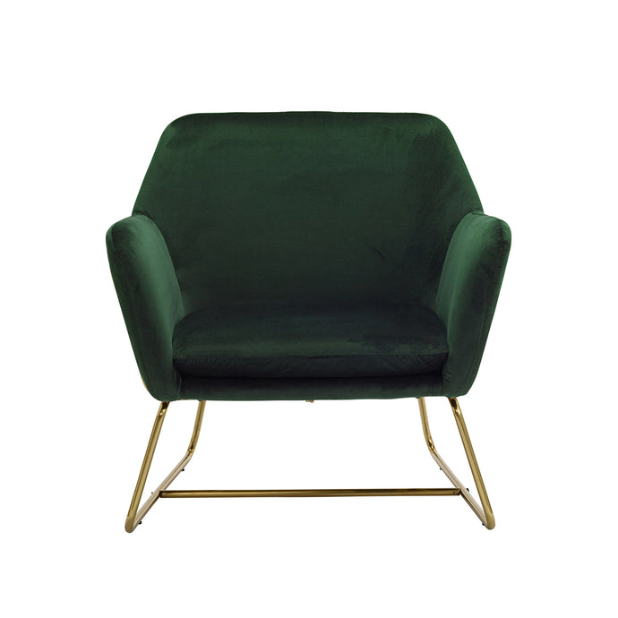 Charles Armchair Racing Green LPD CHARLESGREEN 5036464067032 Velvet Colour: Green Dimensions: 765mm x 755mm x 660mm Add a statement chair to your interior with our Charles chair sleek gold frame with plush velvet cushion.