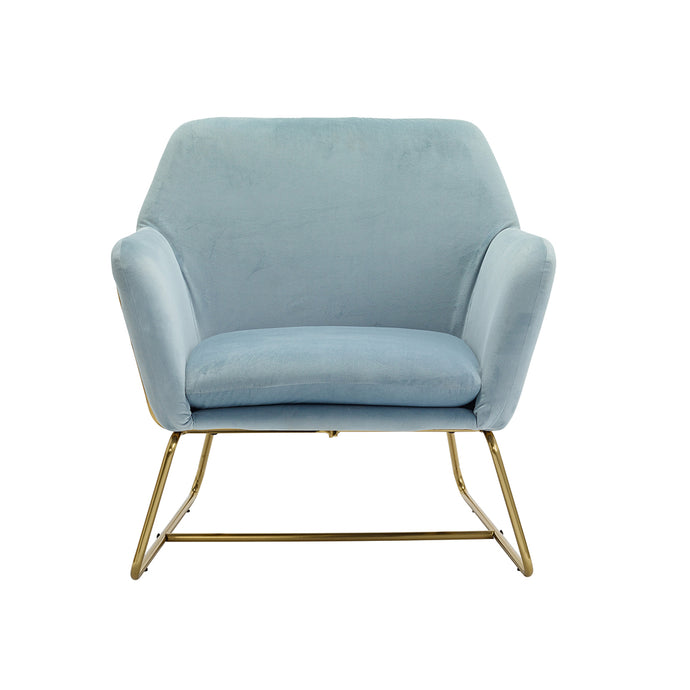 Charles Armchair Sky Blue LPD CHARLESBLUE 5036464067049 Velvet Colour: Blue Dimensions: 765mm x 755mm x 660mm Add a statement chair to your interior with our Charles chair sleek gold frame with plush velvet cushion.