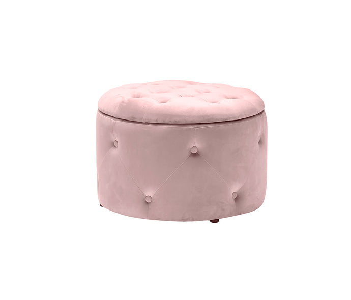 Cleo Storage Pouff Pink LPD CLEOPINK 5036464066202 Colour: Pink Dimensions: 400mm x 600mm x 600mm Space saving, stylish and comfortable, the Cleo Ottoman will be the perfect asset to your home. The simple, buttoned design in plush pink velvet will stand out in any room and will soon become the most versatile piece of furniture you own as the lid lifts off to become an ideal storage unit whilst acting as a convenient and enjoyable seat or foot rest.