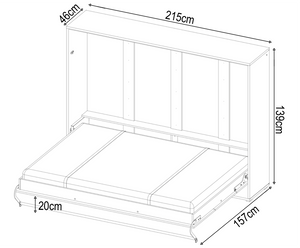 CP-05 Horizontal Wall Bed Concept 120cm Arte-N CONCEPT CP-05 G The medium-sized CP-05 has two long hles at the front for easier hling a self-holding feature for safety. It is equipped with a locking system to keep the bed secure within its cabinet comes packed with a pair of duvet straps so the user no longer needs to worry about an unmade bed. Its carcass is a solid, 22mm laminated board whilst the colour options include white matt, white gloss or grey matt. W215cm x H139cm x D46cm when folded D157cm when 
