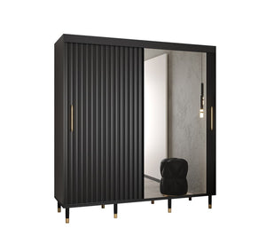 Avesta II Sliding Door Wardrobe 200cm Arte-N CALIPSO WAVE 2 200 B W200cm x H208cm x D62cm Colour: White Black Two Sliding Doors [One Mirrored] Two Hanging Rails Nine Shelves Optional Drawers [Purchased Separately] Gold Plastic Hles Wooden Legs Edges PVC Finished MDF Milled Front Made from 16mm high-quality laminated board Assembly Required Weight: 174kg Estimated Direct Home Delivery Time: 4-5 Weeks