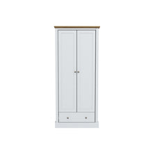 Load image into Gallery viewer, Devon 2 Door Wardrobe White LPD DEVROBE2DWHI* 5036464068725 Particle Board Colour: White Dimensions: 1815mm x 797mm x 560mm Introducing the Devon range of furniture. This bedroom range offers a traditional design. The Devon range comes in three stunning finishes. Oak/white, oak/charcoal and oak. This extensive range offers a timeless elegance to any home and at an extremely affordable price.