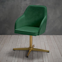 Load image into Gallery viewer, Felix Office Chair Green LPD FELIXGREEN 5036464073798 Velvet Colour: Green Dimensions: 860mm x 605mm x 570mm Elegant but practical, the Felix home office chair is available in a choice of 3 colours. A stylish gold leg adds that extra value for money.