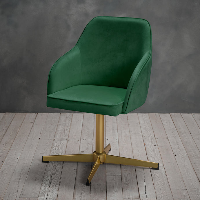 Felix Office Chair Green LPD FELIXGREEN 5036464073798 Velvet Colour: Green Dimensions: 860mm x 605mm x 570mm Elegant but practical, the Felix home office chair is available in a choice of 3 colours. A stylish gold leg adds that extra value for money.