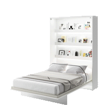Load image into Gallery viewer, BC-02 Vertical Wall Bed Concept 120cm Arte-N BED CONCEPT BC-02 G A practical multi-functional bed that uses negligible floor space offers a comfortable sleeping area. The BC-02 is equipped with built-in shelves for keeping nightly accessories always within range a noiseless, pneumatic opening--closing system that makes the process effortless. Duvet straps are included to save time provide convenience to the user, LED lights are supported but not included. W131cm x H218cm x D46cm when folded D228cm when unfo