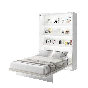 BC-02 Vertical Wall Bed Concept 120cm Arte-N BED CONCEPT BC-02 G A practical multi-functional bed that uses negligible floor space offers a comfortable sleeping area. The BC-02 is equipped with built-in shelves for keeping nightly accessories always within range a noiseless, pneumatic opening--closing system that makes the process effortless. Duvet straps are included to save time provide convenience to the user, LED lights are supported but not included. W131cm x H218cm x D46cm when folded D228cm when unfo