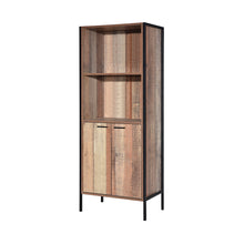 Load image into Gallery viewer, Hoxton Bookcase-Display Cabinet LPD HOXDISP 5036464063409 Wood Effect Colour: Wood Dimensions: 1600mm x 638mm x 400mm Stylish and affordable, this living range simply radiates industrial chic. The Hoxton range the perfect solution for those wanting to inject some contemporary industrial chic into their homes, without paying a small fortune for the privilege. Vintage plank effect wood with black metal frames.