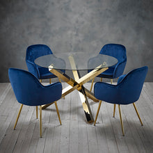 Load image into Gallery viewer, Lara-Dining-Chair-Royal-Blue-With-Gold-Legs-(Pack-of-2)-LifeStyle.jpg