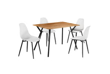 Load image into Gallery viewer, Lisbon Dining Set LPD LISBON* 5036464065601 Colour: Oak Dimensions: 75mm x 120mm x 75mm With bold black legs, the Lisbon has an appealing design which will look superb with all traditional and modern interior. The large table top has an oak effect which beautifully stands out against the dark legs and allows space for you to be able to meet all your wishes whilst entertaining your guests at home.