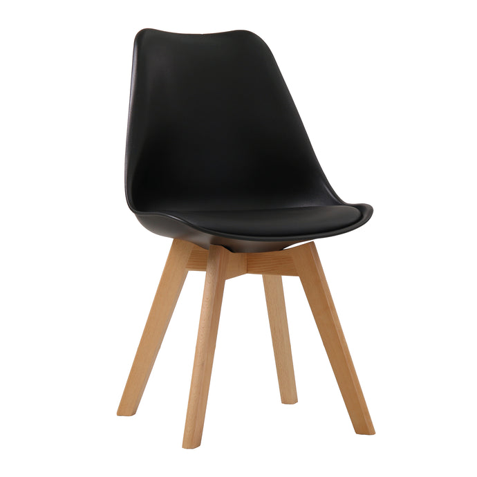 Louvre Chair Black (Pack of 2) LPD LOUVBLA 5036464056739 Plastic,Wood Colour: Black Dimensions: 810mm x 555mm x 485mm Stylish and contemporary, the Louvre Chair is ideal for dining, desk and vanity seating. The padded seat offers extra comfort while the black moulded back provides simple support. These vibrant chairs rest on beech wood legs completing the design and comfort specification of this Scandi-style icon. Sold as a pair, these chairs are original, versatile and very elegant.
