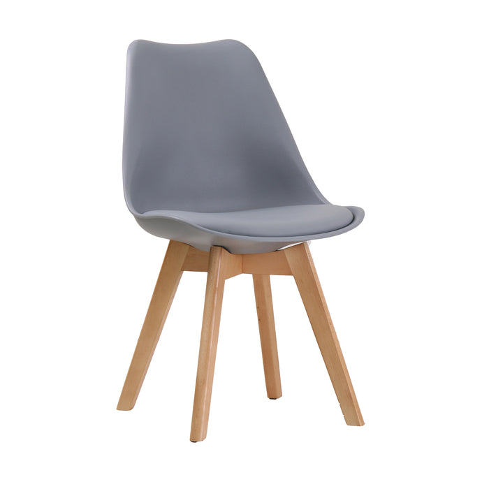 Louvre Chair Grey (Pack of 2) LPD LOUVGREY 5036464056760 Plastic,Wood Colour: Grey Dimensions: 810mm x 555mm x 485mm Stylish and contemporary, the Louvre Chair is ideal for dining, desk and vanity seating. The padded seat offers extra comfort while the grey moulded back provides simple support. These vibrant chairs rest on beech wood legs completing the design and comfort specification of this Scandi-style icon. Sold as a pair, these chairs are original, versatile and very elegant.
