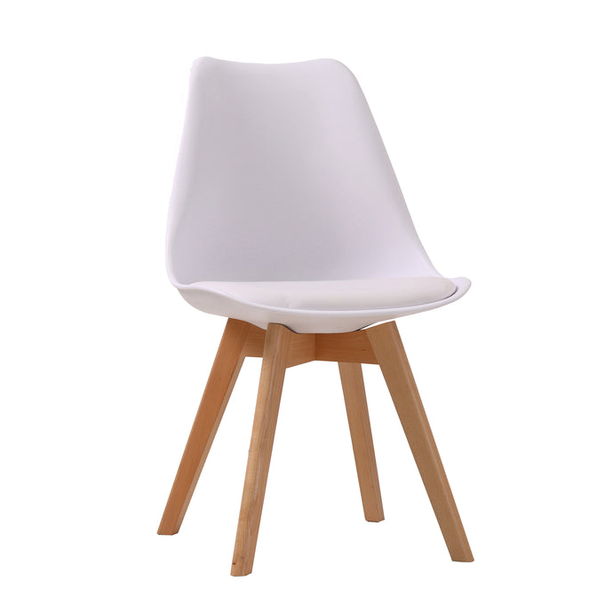 Louvre Chair White (Pack of 2) LPD LOUVWHI 5036464056746 Plastic,Wood Colour: White Dimensions: 810mm x 555mm x 485mm Stylish and contemporary, the Louvre Chair is ideal for dining, desk and vanity seating. The padded seat offers extra comfort while the white moulded back provides simple support. These vibrant chairs rest on beech wood legs completing the design and comfort specification of this Scandi-style icon. Sold as a pair, these chairs are original, versatile and very elegant.
