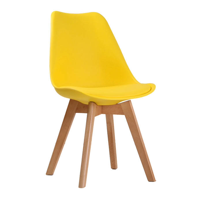 Louvre Chair Yellow (Pack of 2) LPD LOUVYEL 5036464056753 Plastic,Wood Colour: Yellow Dimensions: 810mm x 555mm x 485mm Stylish and contemporary, the Louvre Chair is ideal for dining, desk and vanity seating. The padded seat offers extra comfort while the yellow moulded back provides simple support. These vibrant chairs rest on beech wood legs completing the design and comfort specification of this Scandi-style icon. Sold as a pair, these chairs are original, versatile and very elegant.
