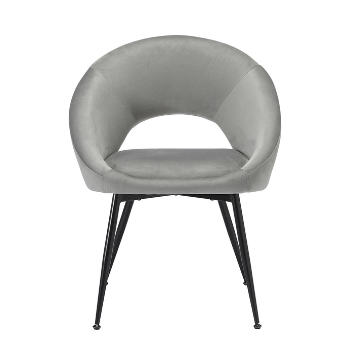 Lulu Dining Chair Grey (Pack of 2) LPD LULUGREY 5036464074337 Velvet Colour: Grey Dimensions: 800mm x 655mm x 635mm The Lulu velvet dining chair brings together comfort, style and softness with its on trend cut out back. Upholstered in plush velvet available in a choice of soft pink, pale grey or classic black. Sold in packs of 2.