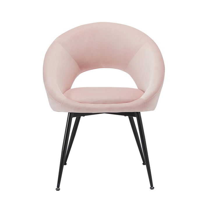 Lulu Dining Chair Pink (Pack of 2) LPD LULUPINK 5036464074344 Velvet Colour: Pink Dimensions: 800mm x 655mm x 635mm The Lulu velvet dining chair brings together comfort, style and softness with its on trend cut out back. Upholstered in plush velvet available in a choice of soft pink, pale grey or classic black. Sold in packs of 2.