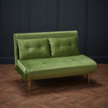 Load image into Gallery viewer, Madison Sofa Bed Green LPD MADISONGREEN 5036464072128 Colour: Green Dimensions: 820mm x 1200mm x 770mm As stylish as it is practical, the Madison sofa comes upholstered in a beautiful plush velvet. A relaxing and comfortable piece of furniture, the Madison will look good amongst all interiors. This is an effortless day to night option which is easy to use for either yourself or your guests.