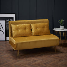 Load image into Gallery viewer, Madison Sofa Bed Mustard LPD MADISONMUST 5036464072142 Colour: Mustard Dimensions: 820mm x 1200mm x 770mm As stylish as it is practical, the Madison sofa comes upholstered in a beautiful plush velvet. A relaxing and comfortable piece of furniture, the Madison will look good amongst all interiors. This is an effortless day to night option which is easy to use for either yourself or your guests.