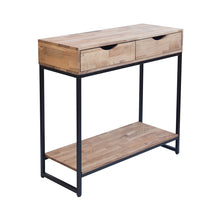 Load image into Gallery viewer, Mirelle Console Table Solid Oak Black Metal Frame LPD MIRCONSBLA 5036464063744 Solid Oak Colour: Black Dimensions: 850mm x 900mm x 350mm Give your living space a modern, urban feel with our new Mirelle occasional furniture. Solid oiled oak tops paired with metal frame in either classic black or voguish gold paint finish.
