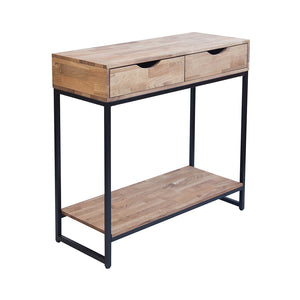 Mirelle Console Table Solid Oak Black Metal Frame LPD MIRCONSBLA 5036464063744 Solid Oak Colour: Black Dimensions: 850mm x 900mm x 350mm Give your living space a modern, urban feel with our new Mirelle occasional furniture. Solid oiled oak tops paired with metal frame in either classic black or voguish gold paint finish.