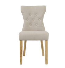 Load image into Gallery viewer, Naples Dining Chair Beige (Pack of 2) LPD NAPLESCHA 5036464020754 Linen Fabric Colour: Beige Dimensions: 920mm x 460mm x 630mm Traditional elegance. The Naples in beige linen fabric is a classic design, perfect for use in your dining area or as an accent chair in any room. The oak colour legs, further enhance the opulent finish.