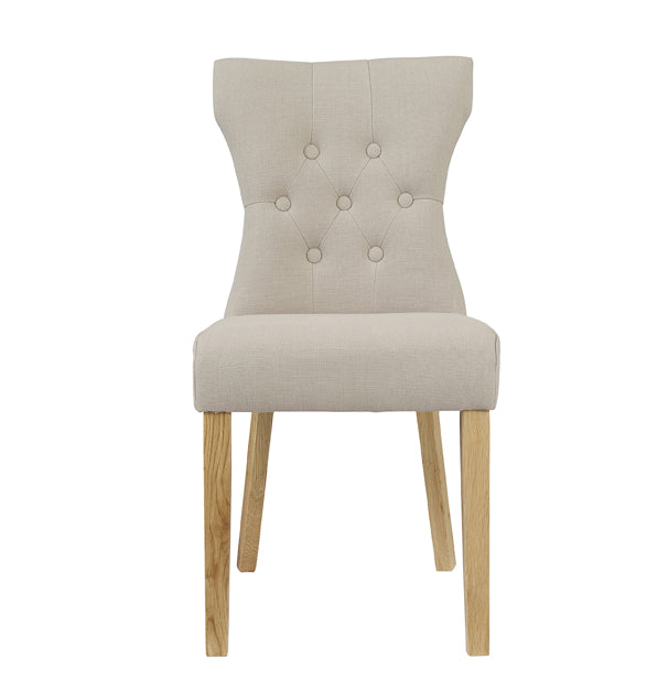 Naples Dining Chair Beige (Pack of 2) LPD NAPLESCHA 5036464020754 Linen Fabric Colour: Beige Dimensions: 920mm x 460mm x 630mm Traditional elegance. The Naples in beige linen fabric is a classic design, perfect for use in your dining area or as an accent chair in any room. The oak colour legs, further enhance the opulent finish.
