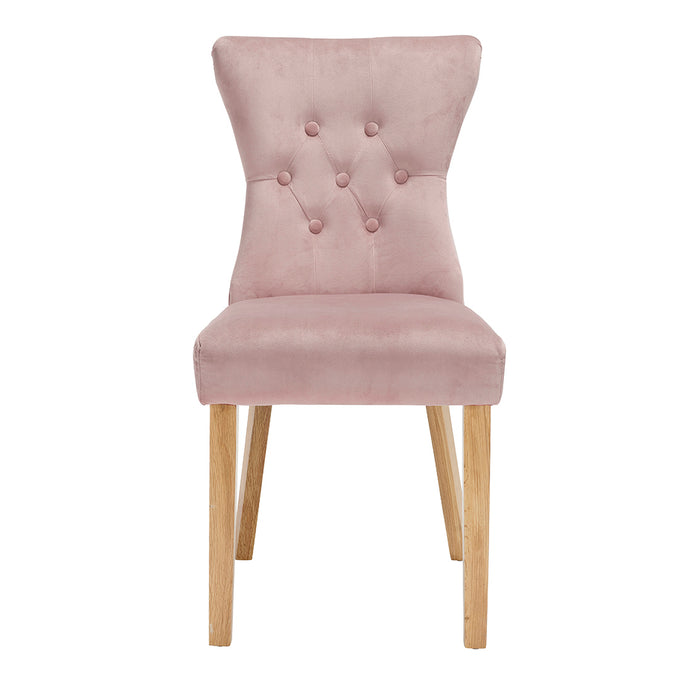 Naples Dining Chair Blush Pink (Pack of 2) LPD NAPLESBLUSH 5036464073750 Velvet Colour: Pink Dimensions: 920mm x 460mm x 630mm Velvet style fabric chair with solid ash legs. Available in six colours.