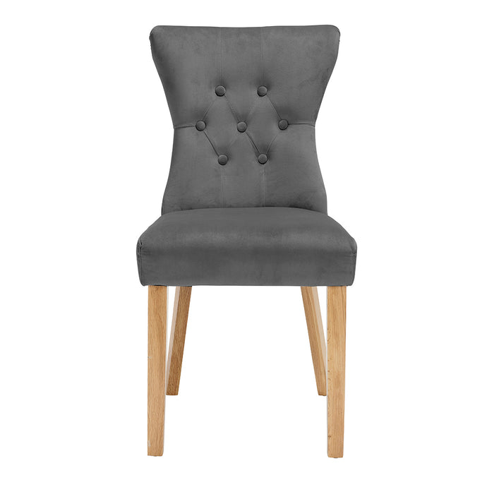 Naples Dining Chair Steel Grey (Pack of 2) LPD NAPLESSTEEL 5036464073781 Velvet Colour: Steel Grey Dimensions: 920mm x 460mm x 630mm Velvet style fabric chair with solid ash legs. Available in six colours.
