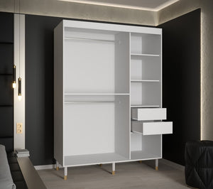 Avesta Sliding Door Wardrobe 150cm Arte-N CALIPSO WAVE MARM 150 B W150cm x H208cm x D62cm Colour: White Black Two Sliding Doors Two Hanging Rails Five Shelves Optional Drawers [Purchased Separately] Gold Plastic Hles Wooden Legs Edges PVC Finished MDF Milled Front Made from 16mm high-quality laminated board Assembly Required Weight: 131kg Estimated Direct Home Delivery Time: 4-5 Weeks