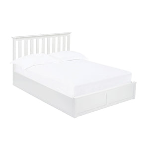 Oxford Kingsize Bed White LPD OXFWHI5.0* 5036464061191 Wood Colour: White Dimensions: 1005mm x 1650mm x 2115mm A clean, simple shaker style bedframe, the Oxford bed is as stylish as it is functional. With an opening base that provides plenty of under-bed storage, the Oxford is ideal for those with minimal space. Available in white or grey painted finish.