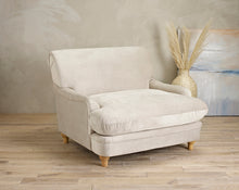 Load image into Gallery viewer, Plumpton Chair Beige LPD PLUMPBEIGE 5036464071558 Velvet Colour: Beige Dimensions: 840mm x 1060mm x 1090mm Available in 6 different colours, this comfy chair is a chic addition to your home. With a wide cushioned seat and upholstered in soft velvet material, the Plumpton is an ideal place to relax. Luxurious yet cosy, this will be a perfect addition to your living area.